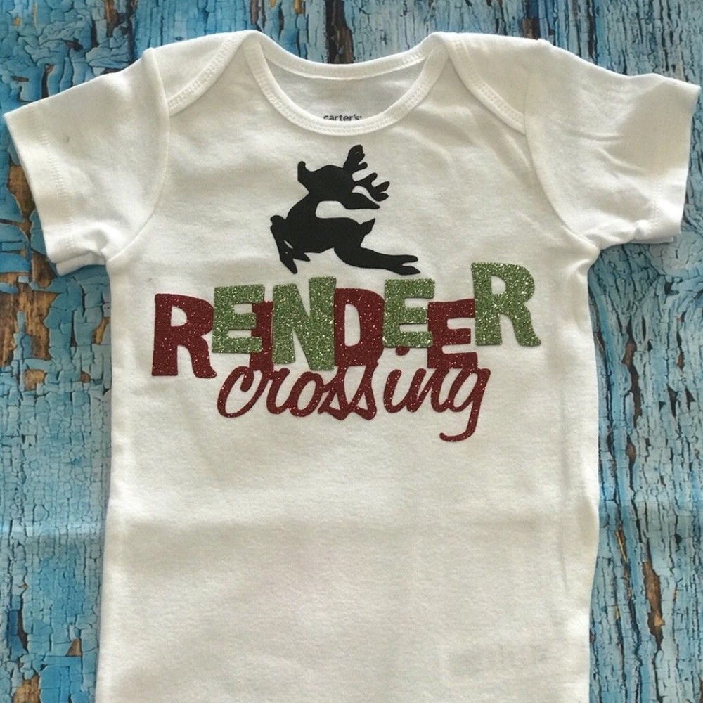 Boutique baby onesie. Reindeer crossing. Size 24